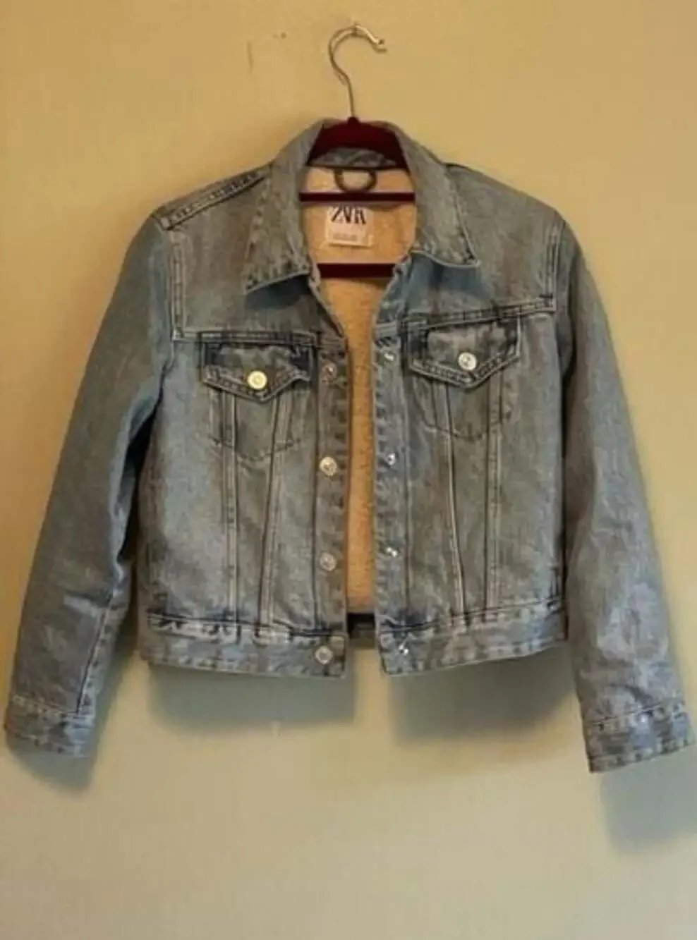 Zara Women's Sz.S Light Wash Sherpa-Lined Jean ‎ Jacket, Vintage
